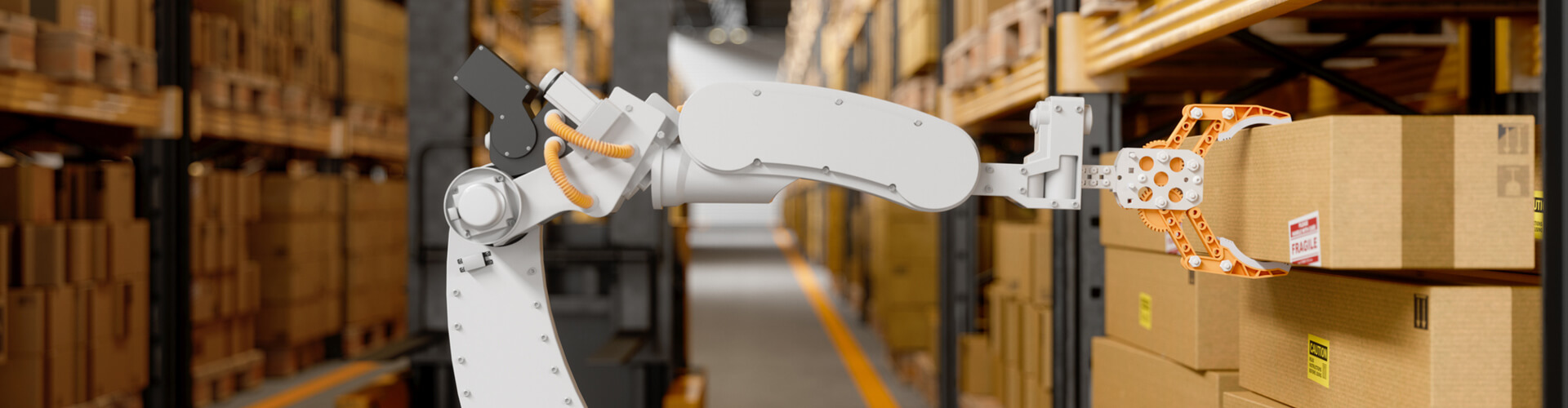 Robotic arm working in warehouse