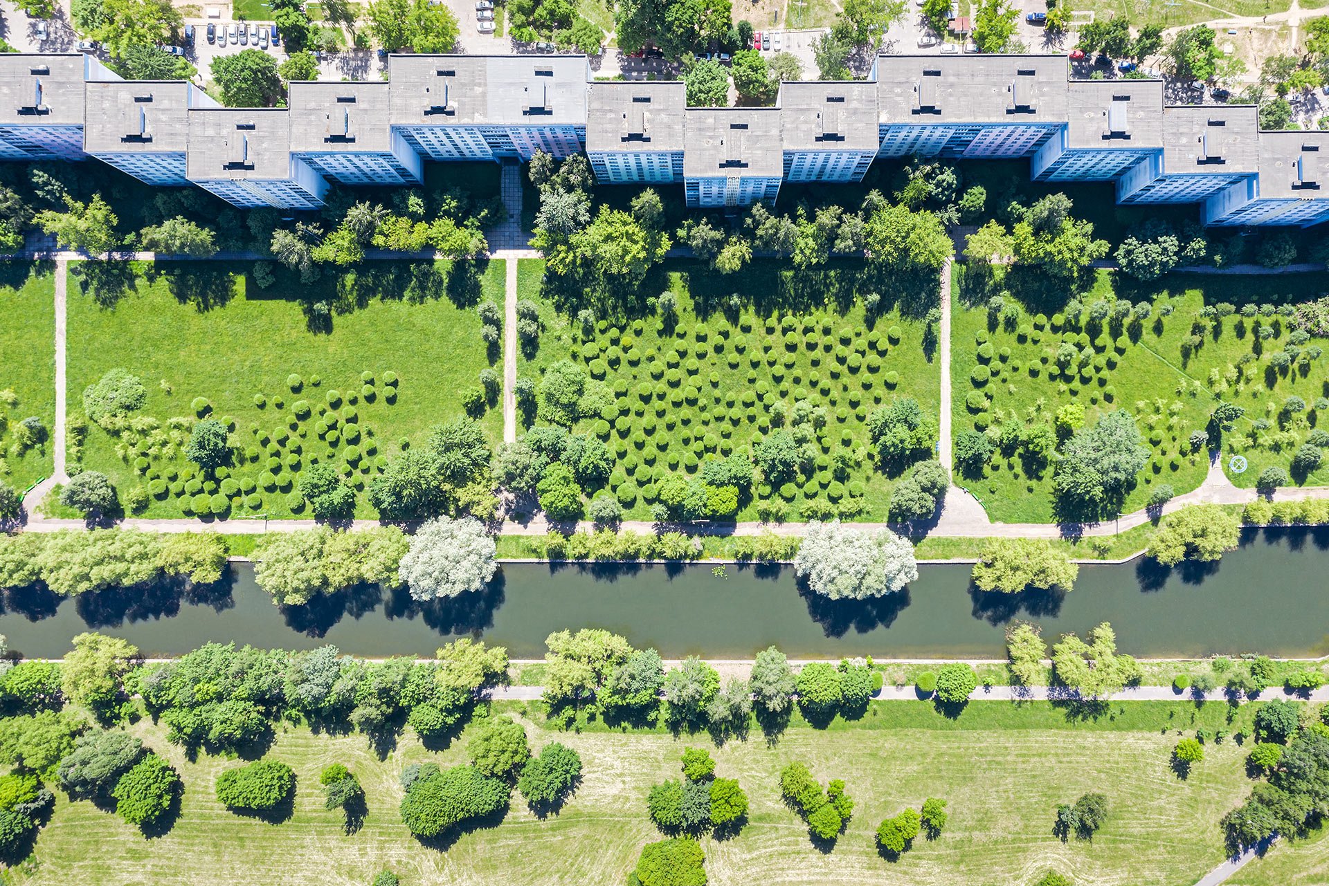 Green housing with river