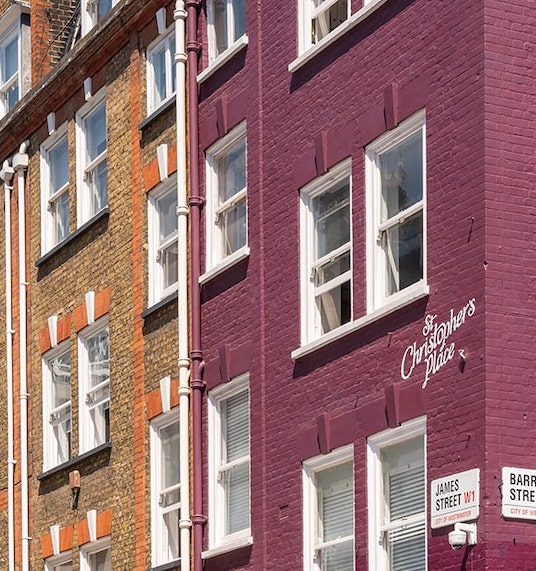 Colorful facades of brick buildings