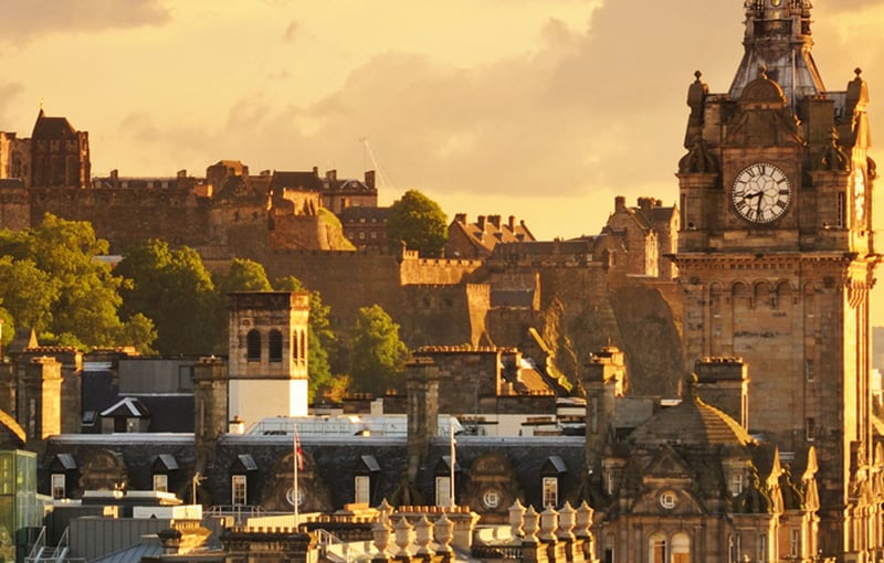 Old buildings in Edinburgh against sunny backdrop
